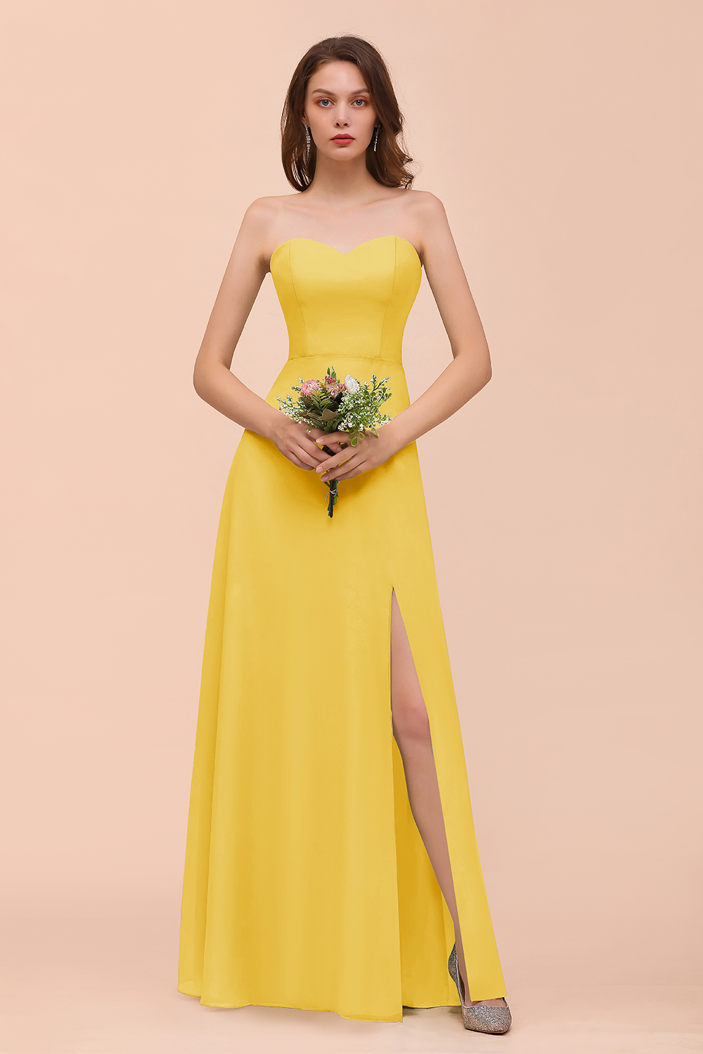 BMbridal Affordable Strapless Front Slit Long Dusty Sage Bridesmaid Dress-BMbridal