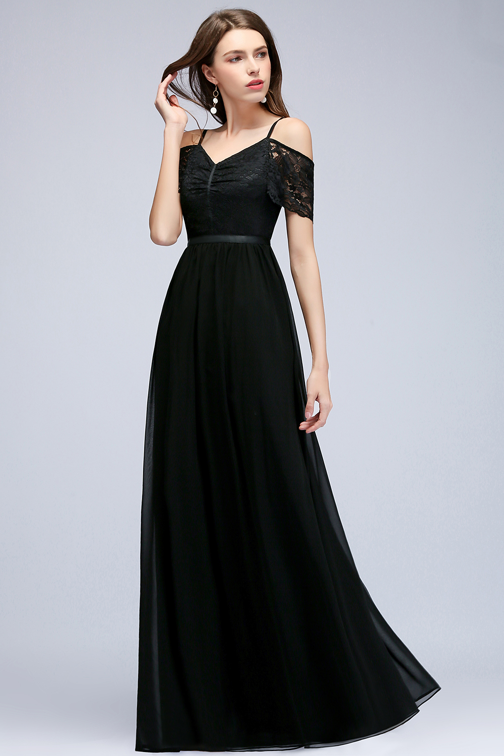 BMbridal Affordable Off-the-shoulder Black Lace Bridesmaid Dress Online-BMbridal