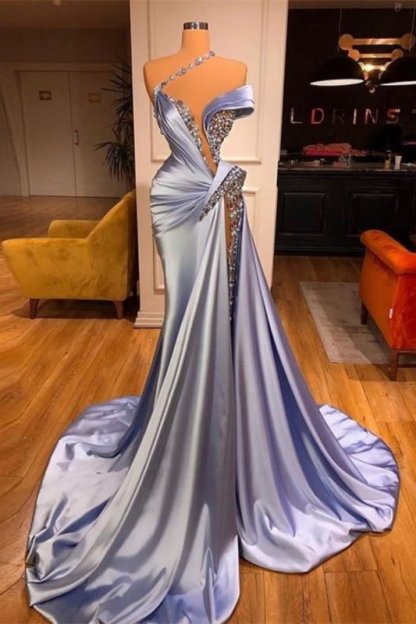 Mermaid Off the Shoulder Sleeveless Prom Dress Long Beadings With Split
