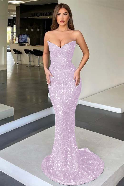 Black Strapless Sleeveless Long Mermaid Prom Dress With Sequins