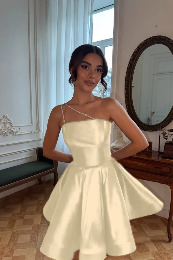 One Shoulder Sleeveless Short A Line Prom Dress With Pleated