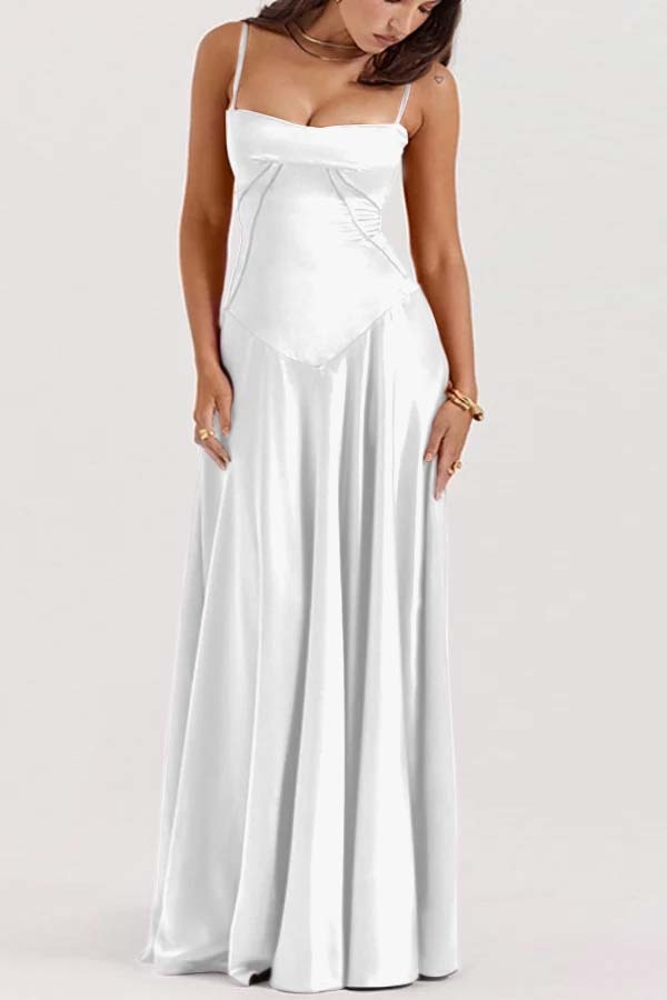 Spaghetti Strap Sleeveless Long Prom Dress With Pleated Ruffle