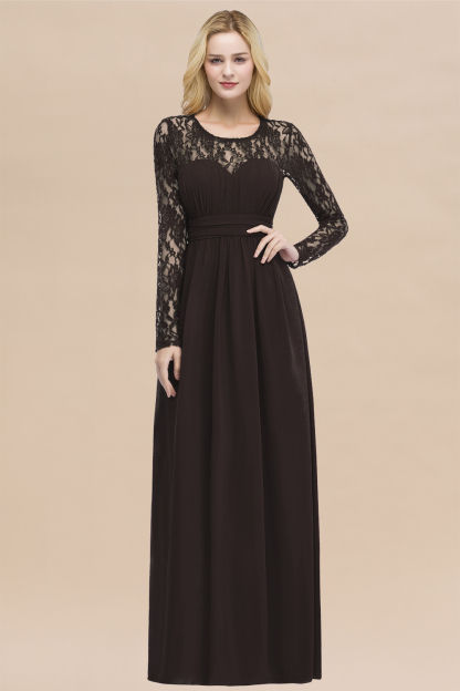 BMbridal Elegant Lace Burgundy Bridesmaid Dresses Online with Long Sleeves-BMbridal