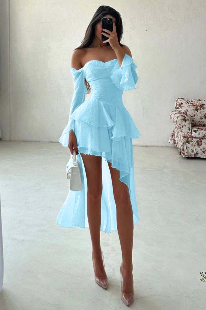 Strapless Long Sleeves Off the Shoulder Short Prom Dress With Ruffles