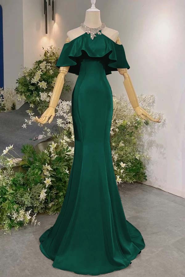 Sleeveless Off the Shoulder Long Mermaid Prom Dress With Pleated