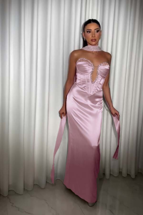 Strapless Sleeveless Long Mermaid Prom Dress With Pleated Beading