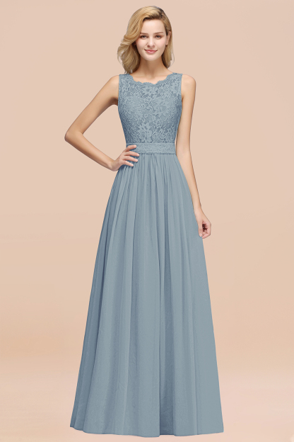 BMbridal Elegant Chiffon Lace Scalloped Sleeveless Ruffle Bridesmaid Dresses-BMbridal