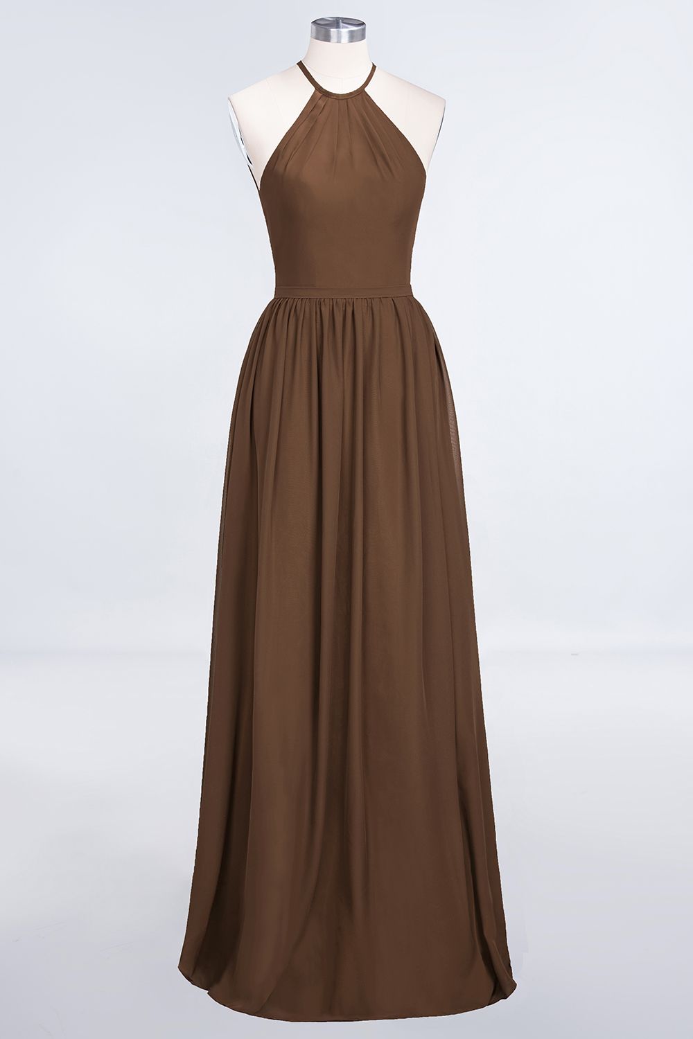 BMbridal Affordable Halter Sleeveless Long Burgundy Bridesmaid Dress with Ruffle-BMbridal