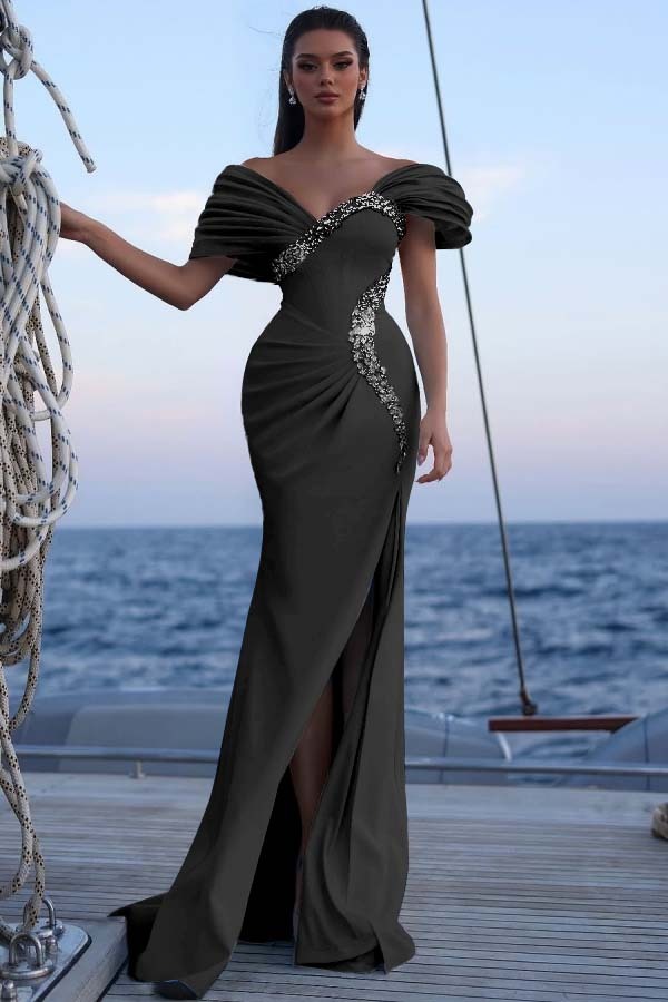 Off the Shoulder Sleeveless Long Mermaid Prom Dress With Sequins