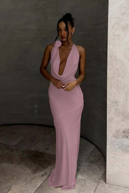 White Halter Sleeveless Mermaid Long Prom Dress With Pleated