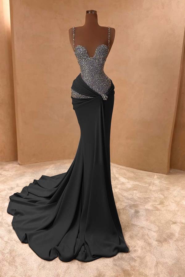 Spaghetti Strap Sleeveless Long Mermaid Prom Dress With Beading