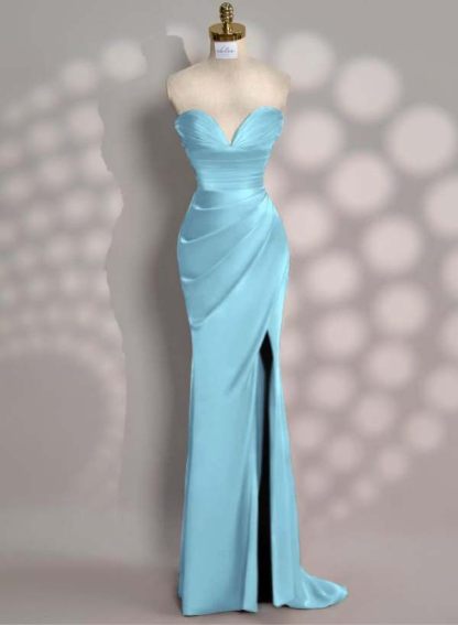 Strapless Sleeveless Mermaid Long Prom Dress With Front Split