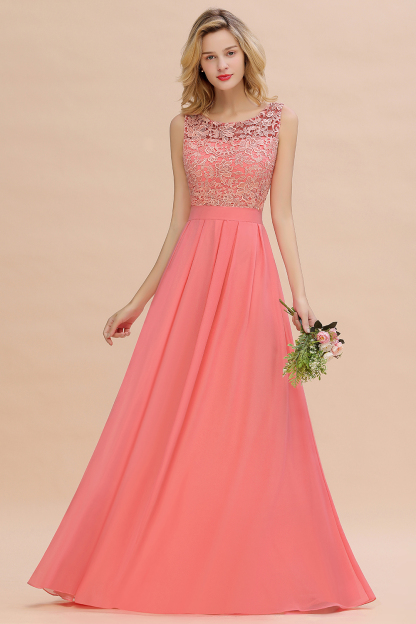 BMbridal Exquisite Lace Scoop Sleeveless Bridesmaid Dresses Online with Ruffle-BMbridal