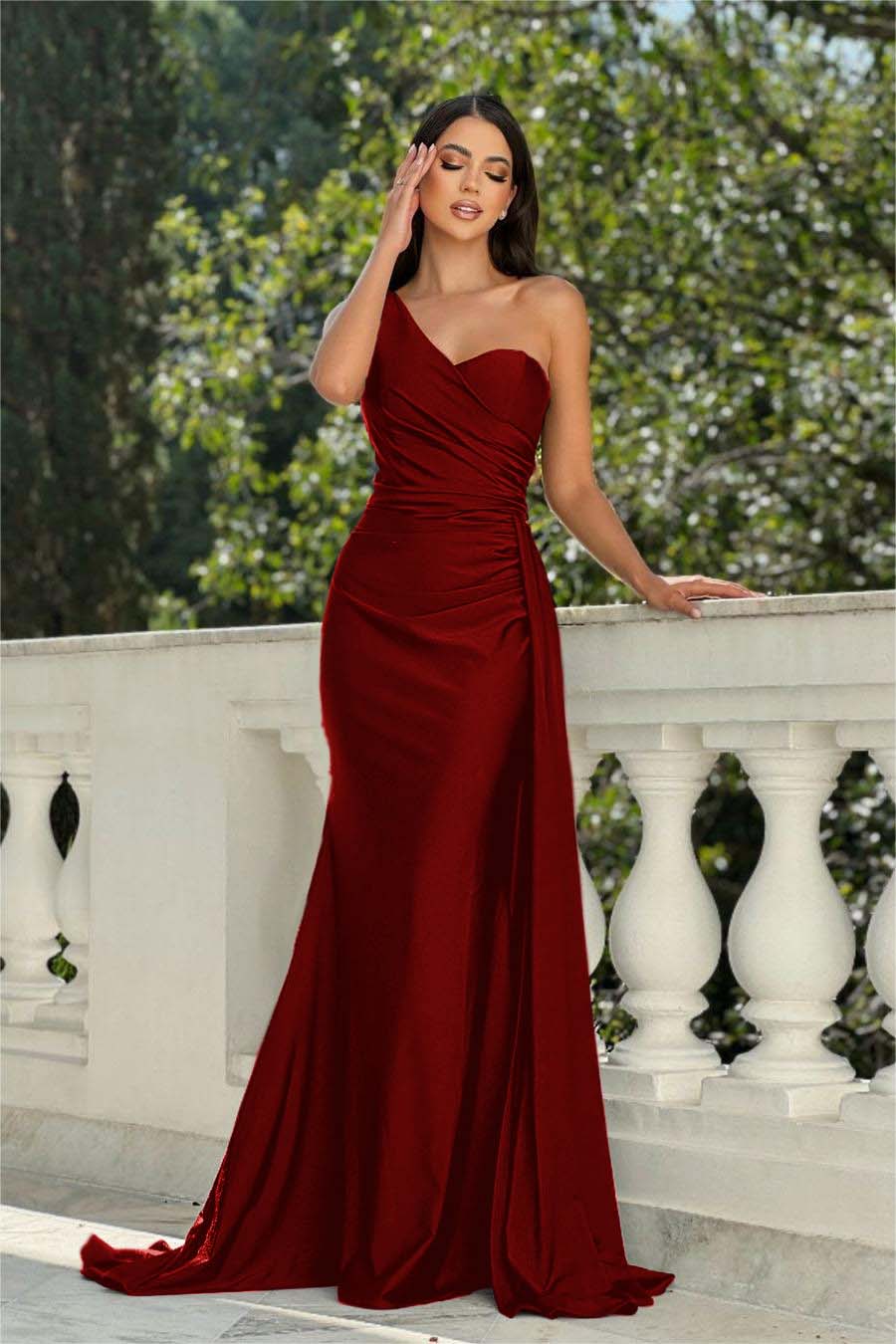 One Shoulder Sleeveless Long Mermaid Prom Dress With Pleated