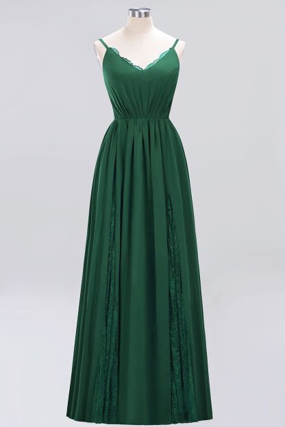 BMbridal Elegant Spaghetti Straps Long Bridesmaid Dress Lace V-Neck Maid of Honor Dress-BMbridal