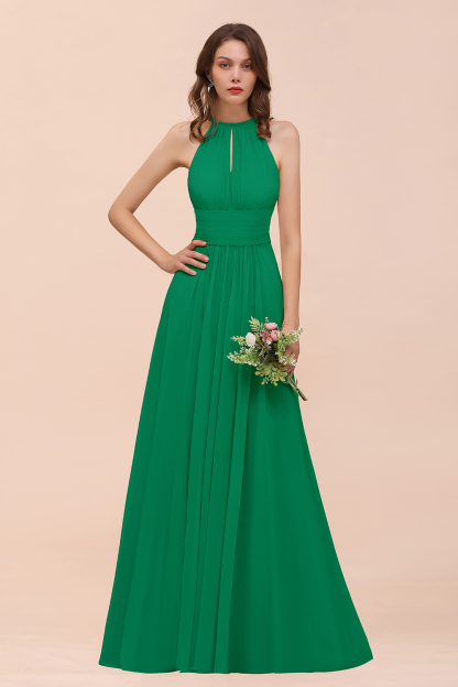 BMbridal Elegant Chiffon Jewel Ruffle Champagne Affordable Bridesmaid Dress Online-BMbridal