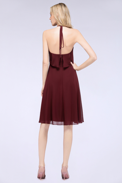 BMbridal Gorgeous Halter Sleeveless Chiffon Short Bridesmaid Dress with Ruffle-BMbridal