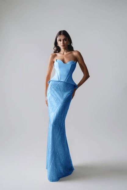 Sleeveless Strapless Long Mermaid Prom Dress With Pleated Sequins