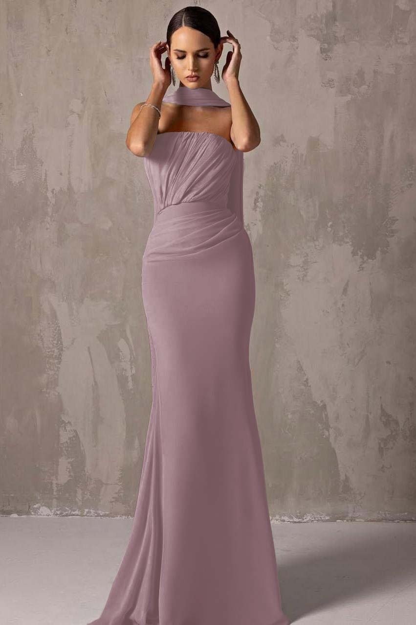 Chic Strapless Sleeveless Mermaid Long Prom Dress With Pleated