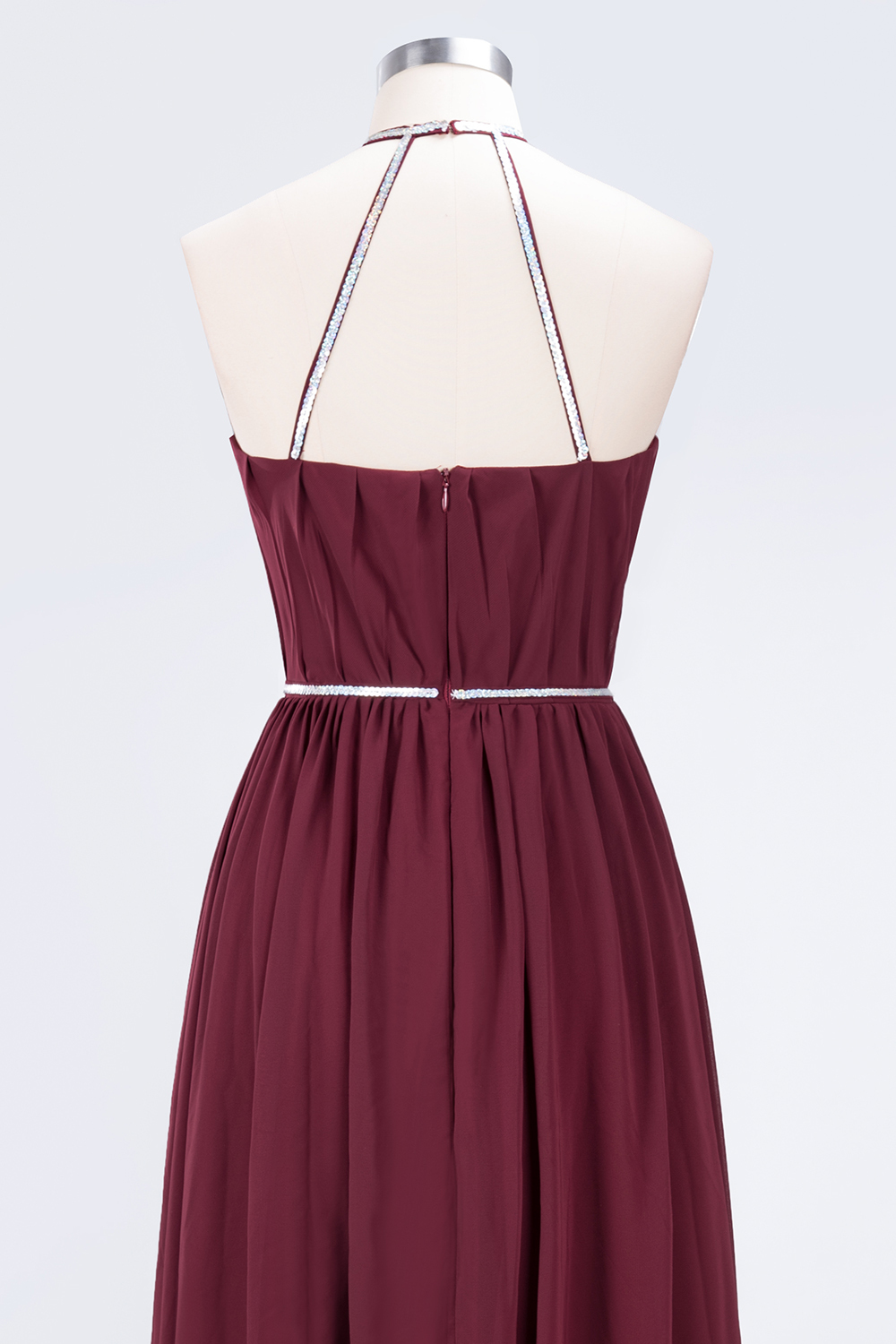 BMbridal Chic Burgundy Halter Long Backless Bridesmaid Dress with Beadings-BMbridal