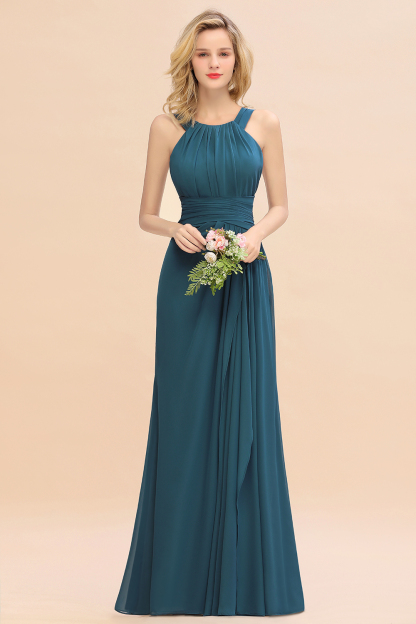 BMbridal Elegant Round Neck Sleeveless Bridesmaid Dress with Ruffles-BMbridal