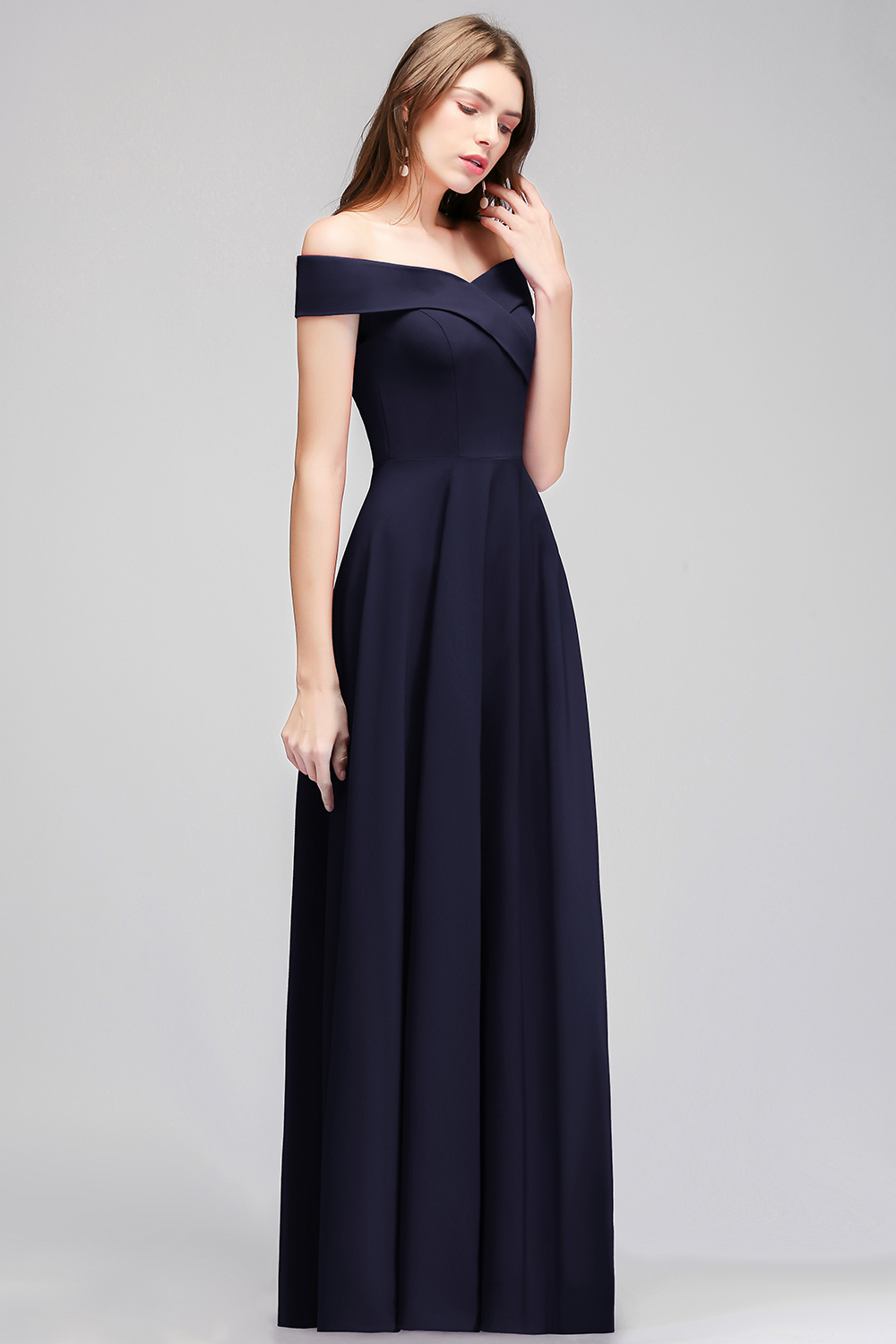 BMbridal Popular Off-the-Shoulder Ruffle Navy Bridesmaid Dresses Online-BMbridal