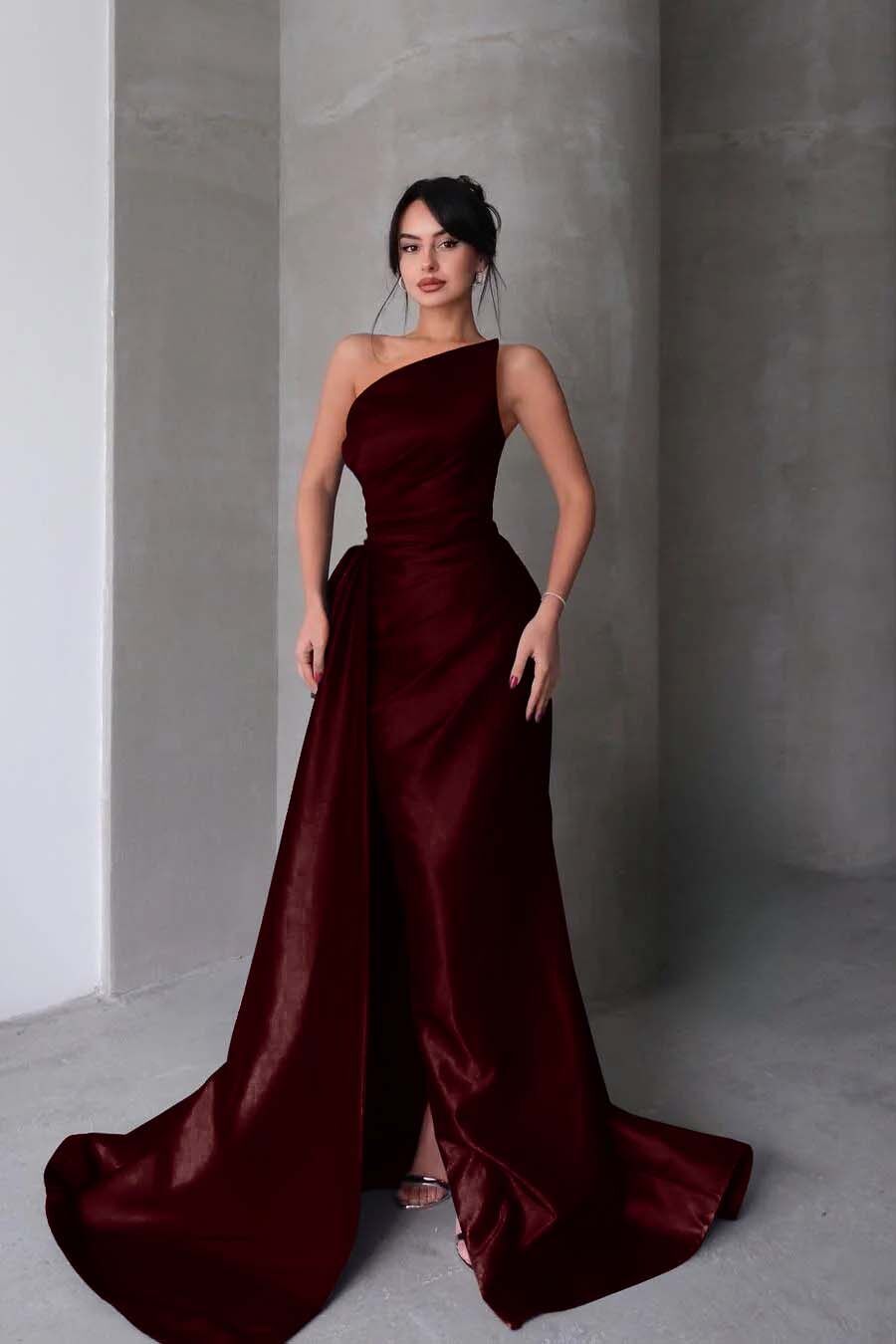 Strapless Sleeveless Mermaid Long Prom Dress With Split Pleated