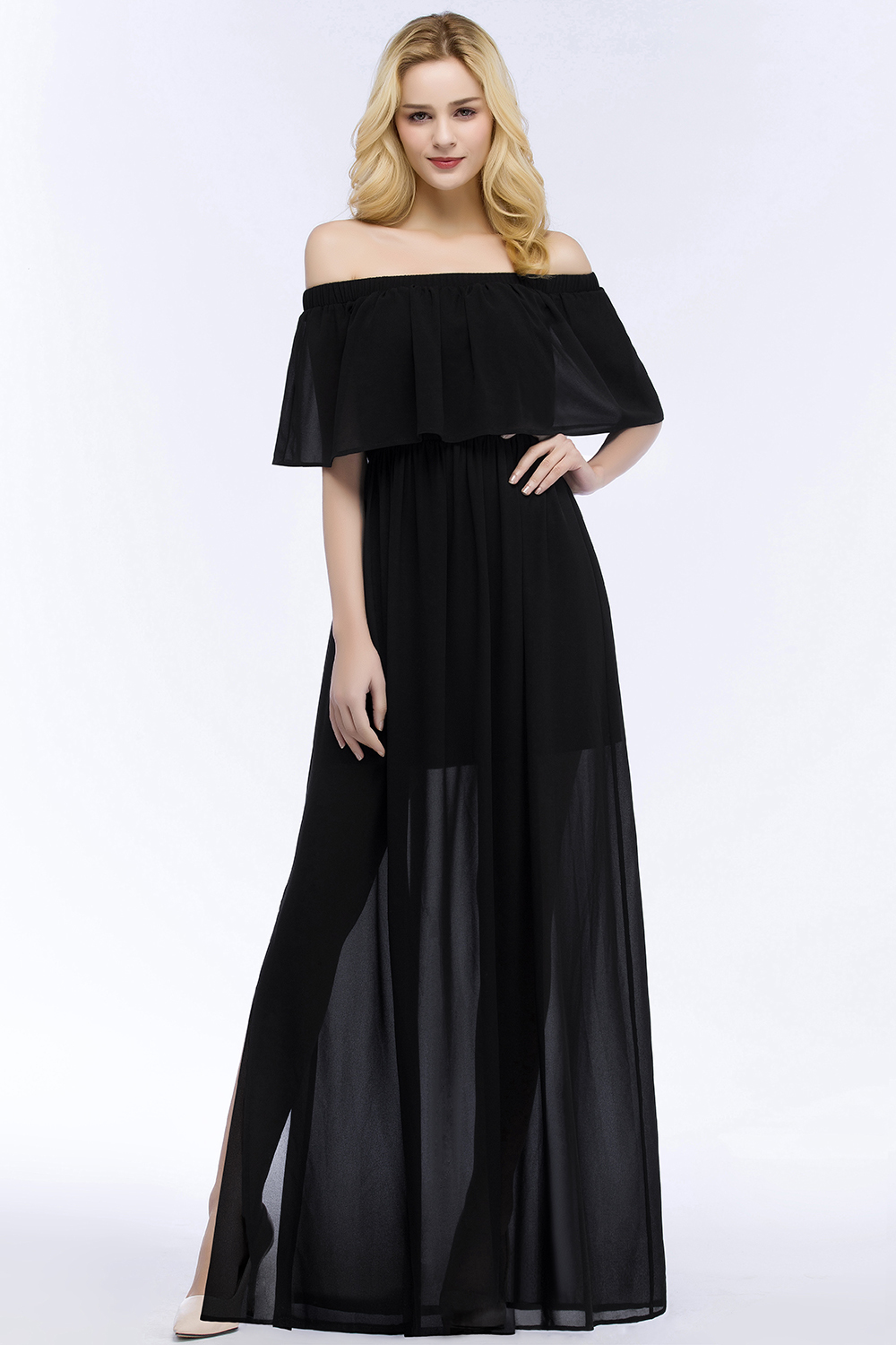 BMbridal Affordable Black Off-the-shoulder Long Chiffon Bridesmaid Dress Online-BMbridal