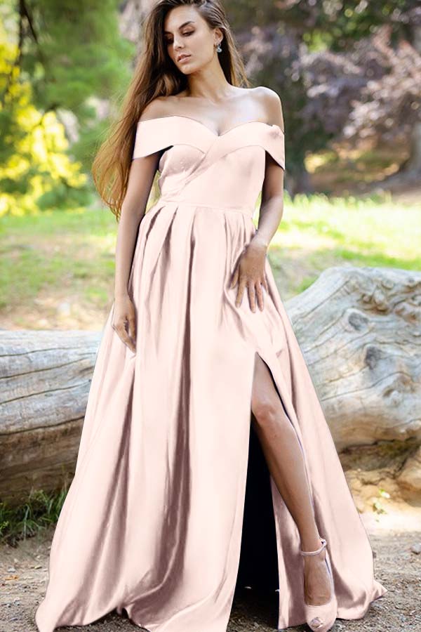 Stunning Royal Blue Off the Shoulder Split Long Elegant Prom Dress