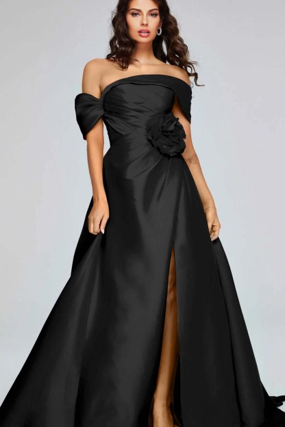 Off the Shoulder Sleeveless Long Split Prom Dress With Pleated