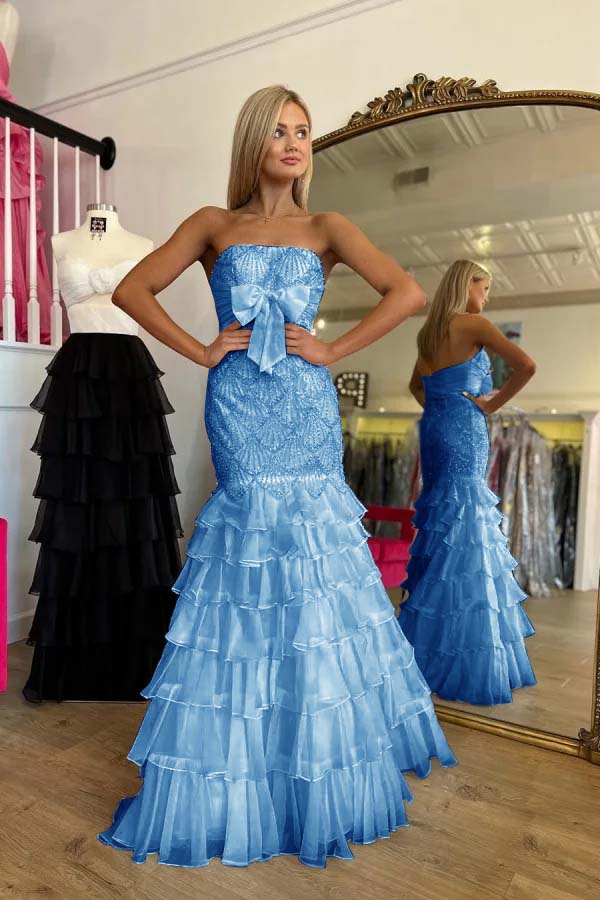 Strapless Sleeveless Long Mermaid Prom Dress With Beading Ruffle