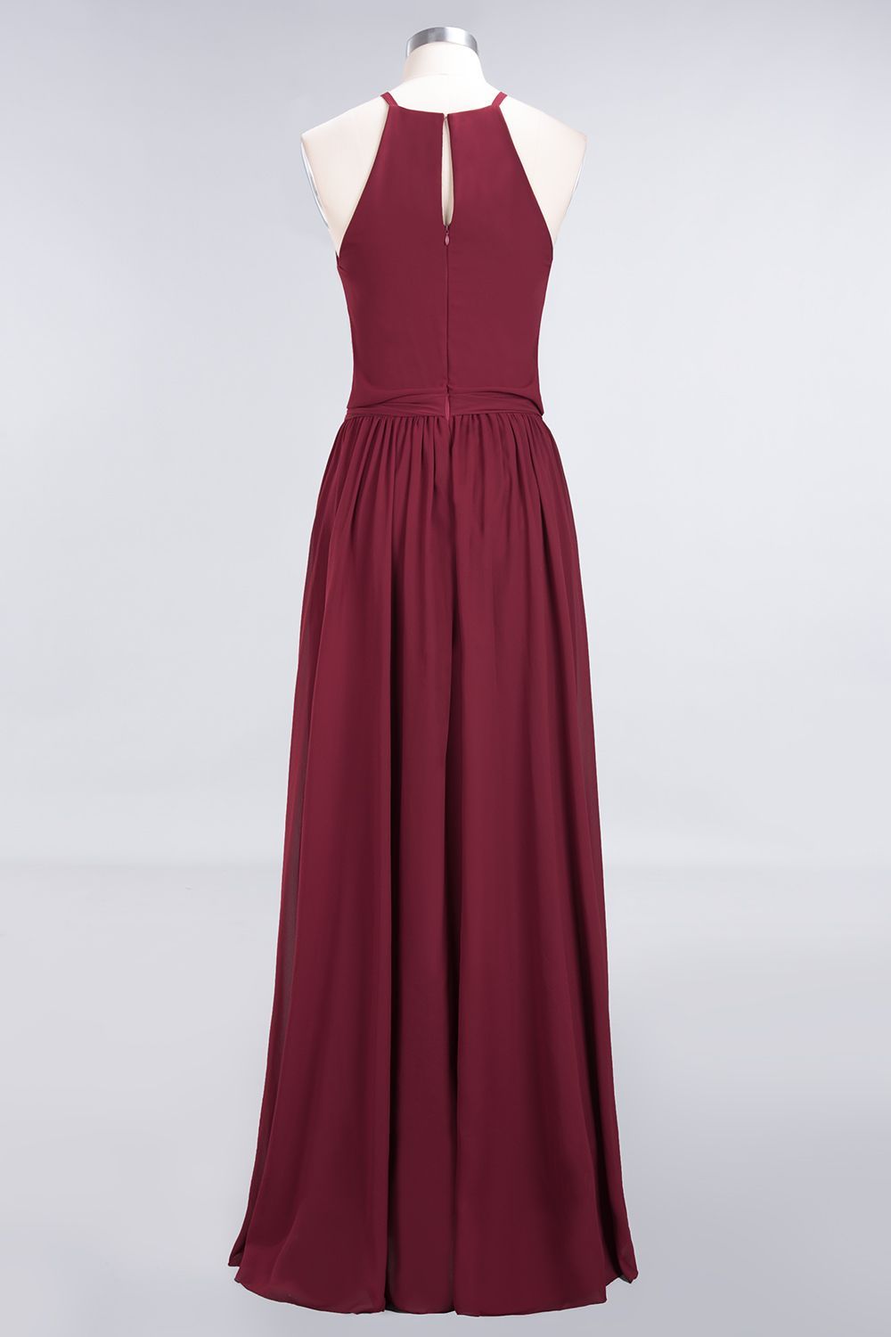 BMbridal Affordable Halter Bow Long Bridesmaid Dress Modest Burgundy Chiffon Wedding Party Dress-BMbridal
