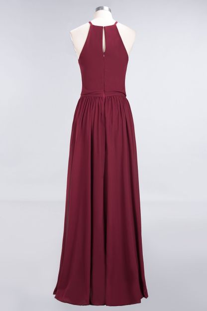 BMbridal Affordable Halter Bow Long Bridesmaid Dress Modest Burgundy Chiffon Wedding Party Dress-BMbridal