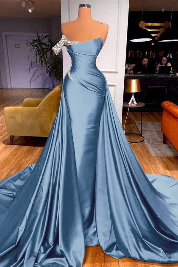 Sleeveless Beadings Mermaid Prom Dress One Shoulder With Detachable skirt