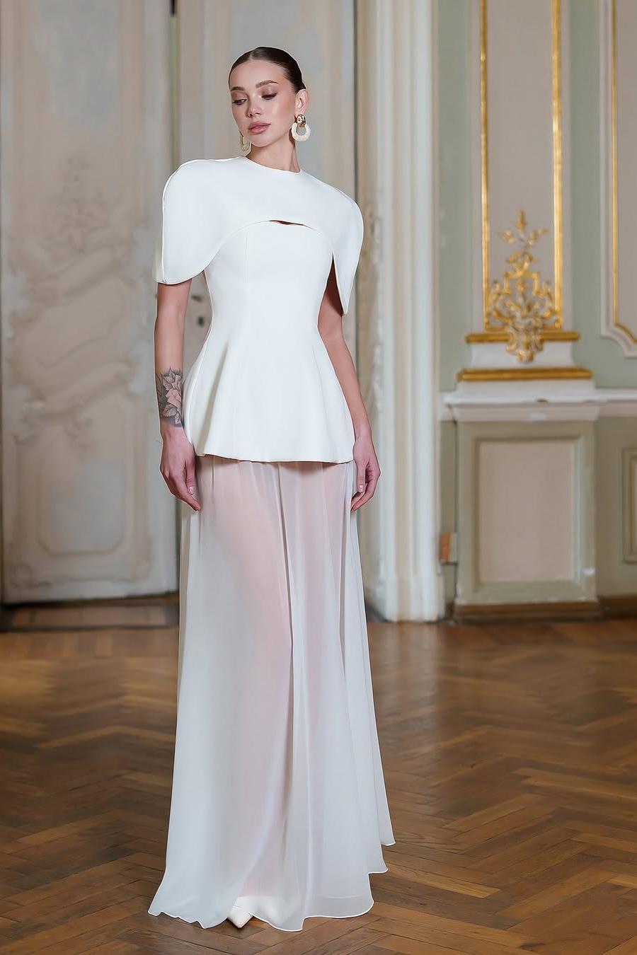 Chiffon Sleeveless Long Mermaid Prom Dress With Pleated Shawl