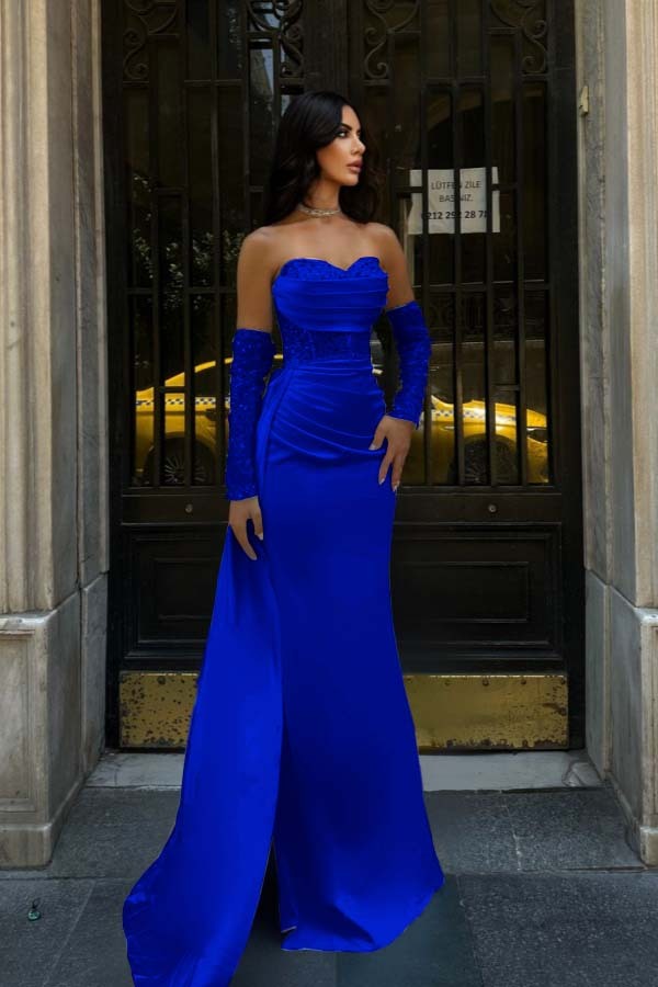 Sweetheart Strapless Sleeveless Long Mermaid Prom Dress With Pleated