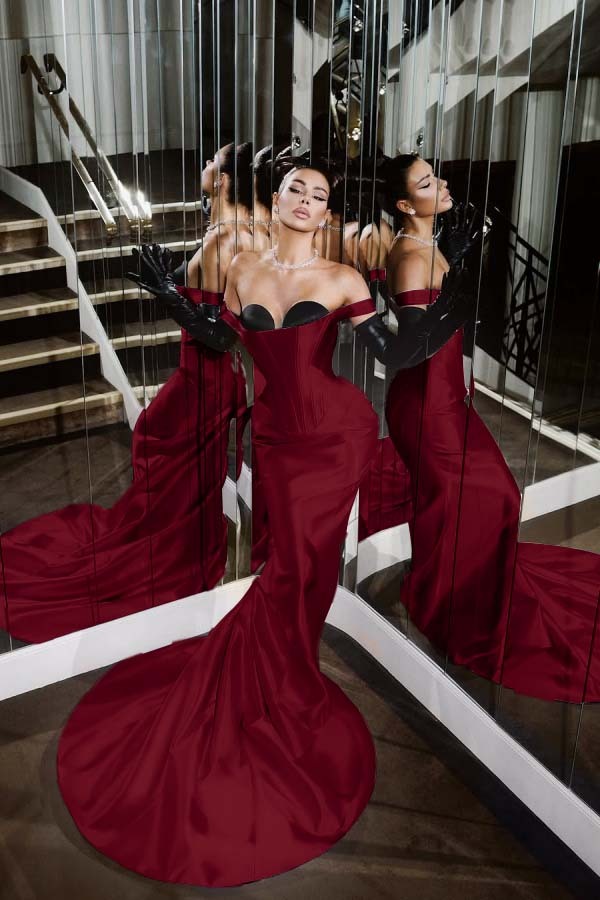 Strapless Sleeveless Long Mermaid Prom Dress With Pleated Gloves