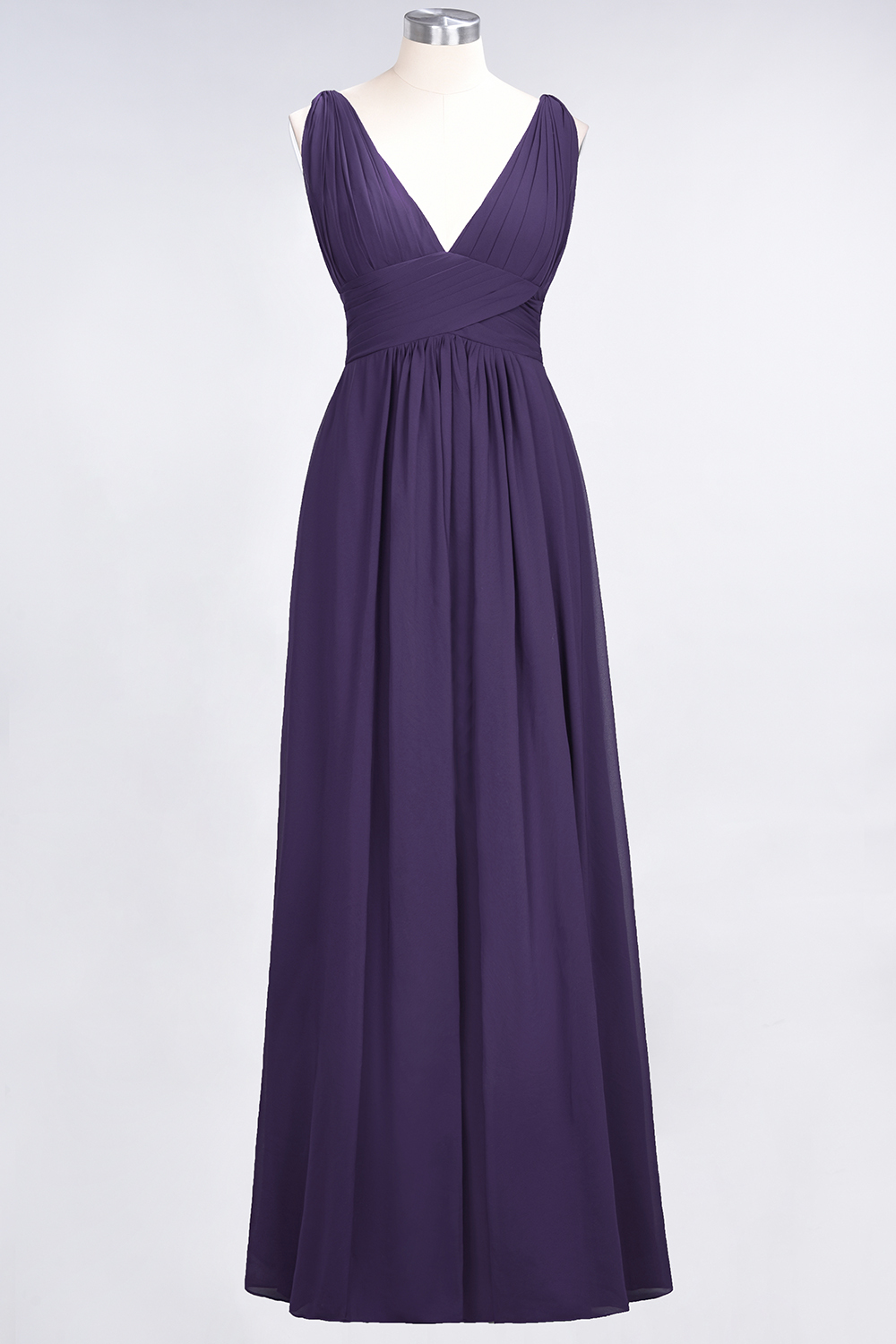 BMbridal Elegant V-Neck Burgundy Chiffon Affordable Bridesmaid Dress with Ruffle-BMbridal