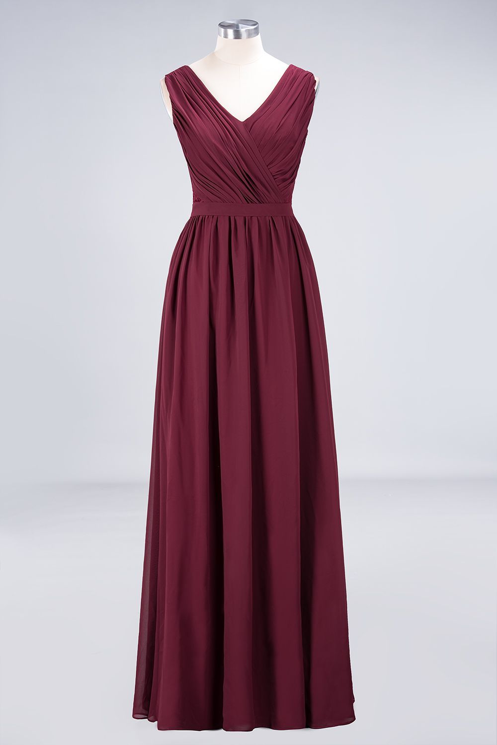 BMbridal Affordable Burgundy V-Neck Ruffle Bridesmaid Dresses with Lace-Back-BMbridal