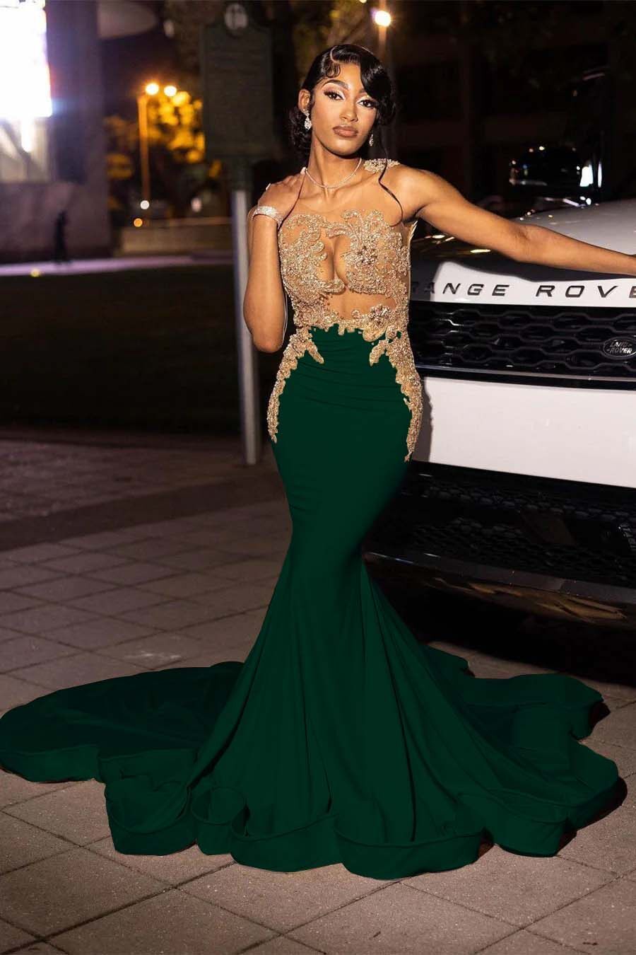 Jewel Neck Sleeveless Long Mermaid Prom Dress With Appliques