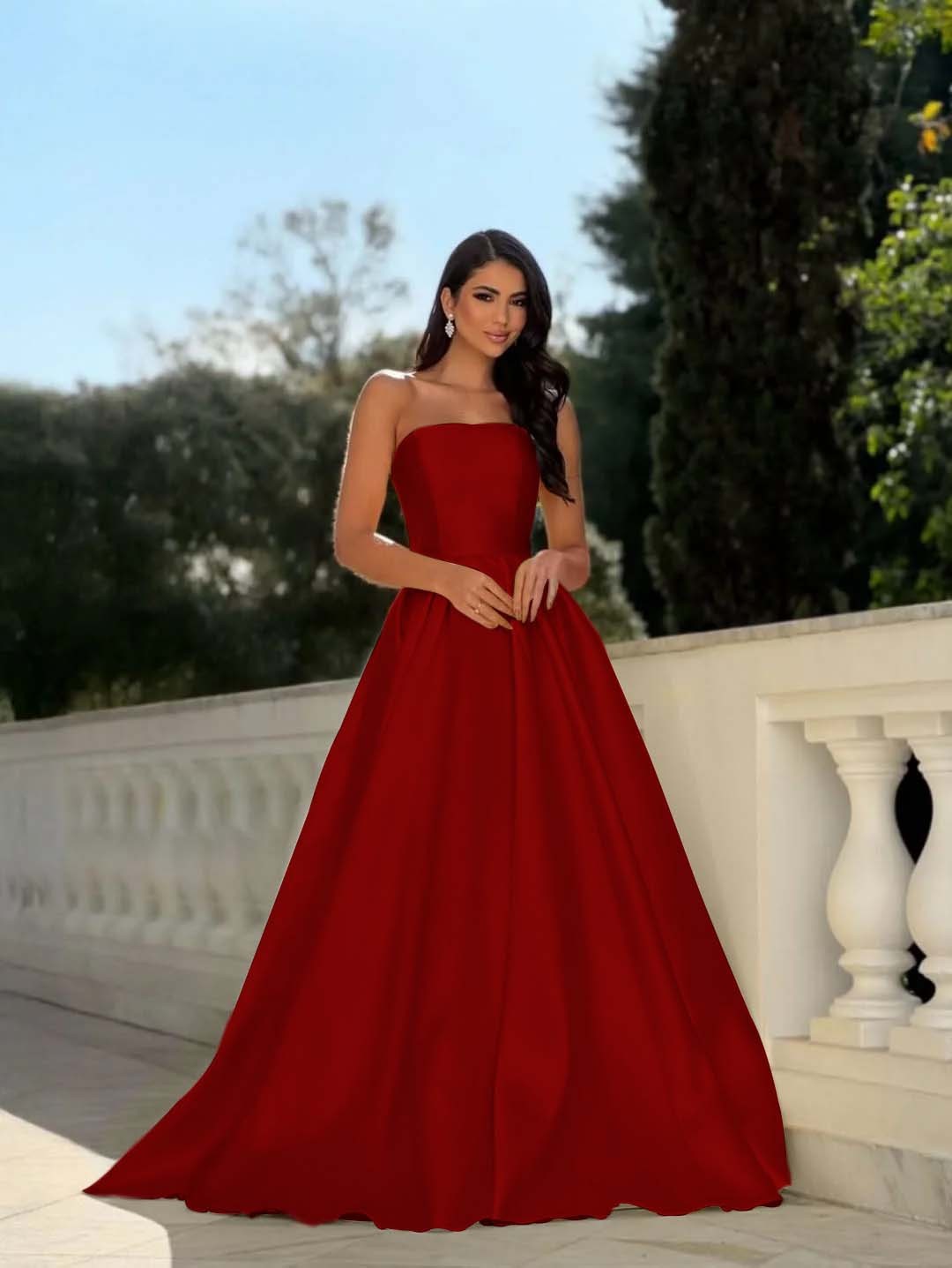 Chic Strapless Sleeveless Long A Line Prom Dress With Pleated