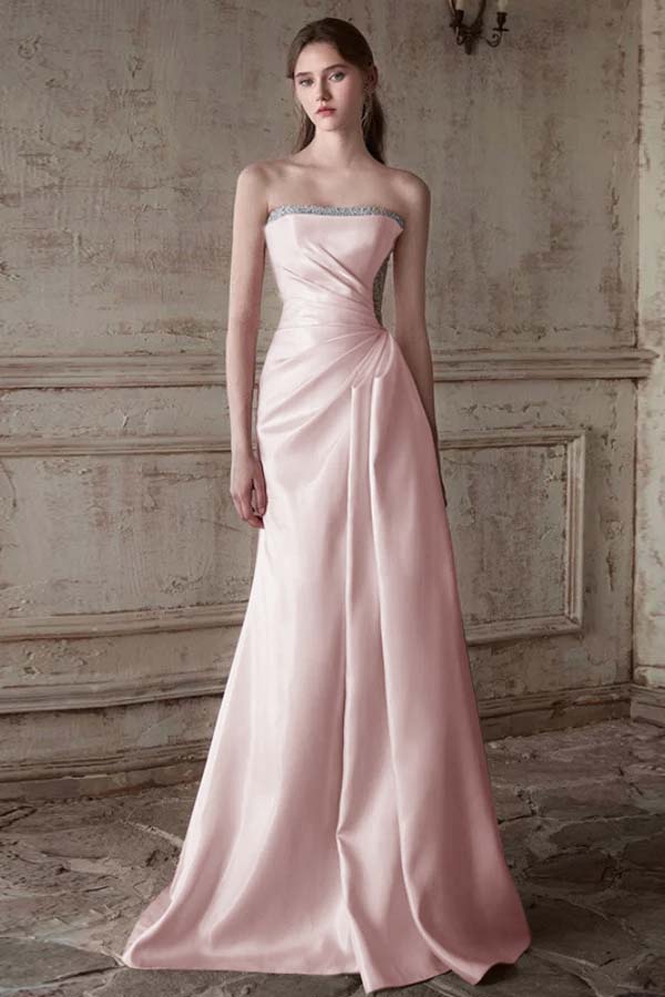 Strapless Sleeveless Long Mermaid Prom Dress With Pleated Beading
