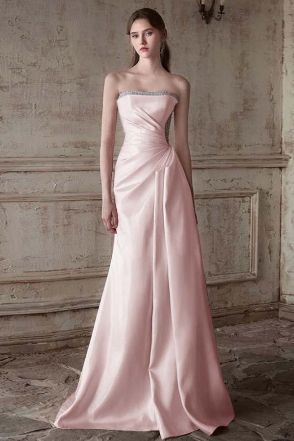 Strapless Sleeveless Long Mermaid Prom Dress With Pleated Beading