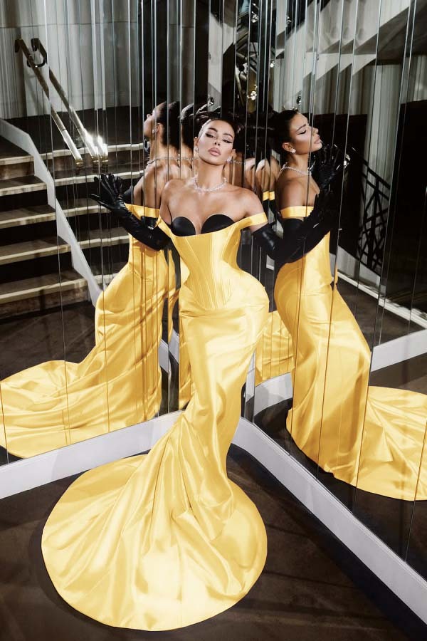 Strapless Sleeveless Long Mermaid Prom Dress With Pleated Gloves