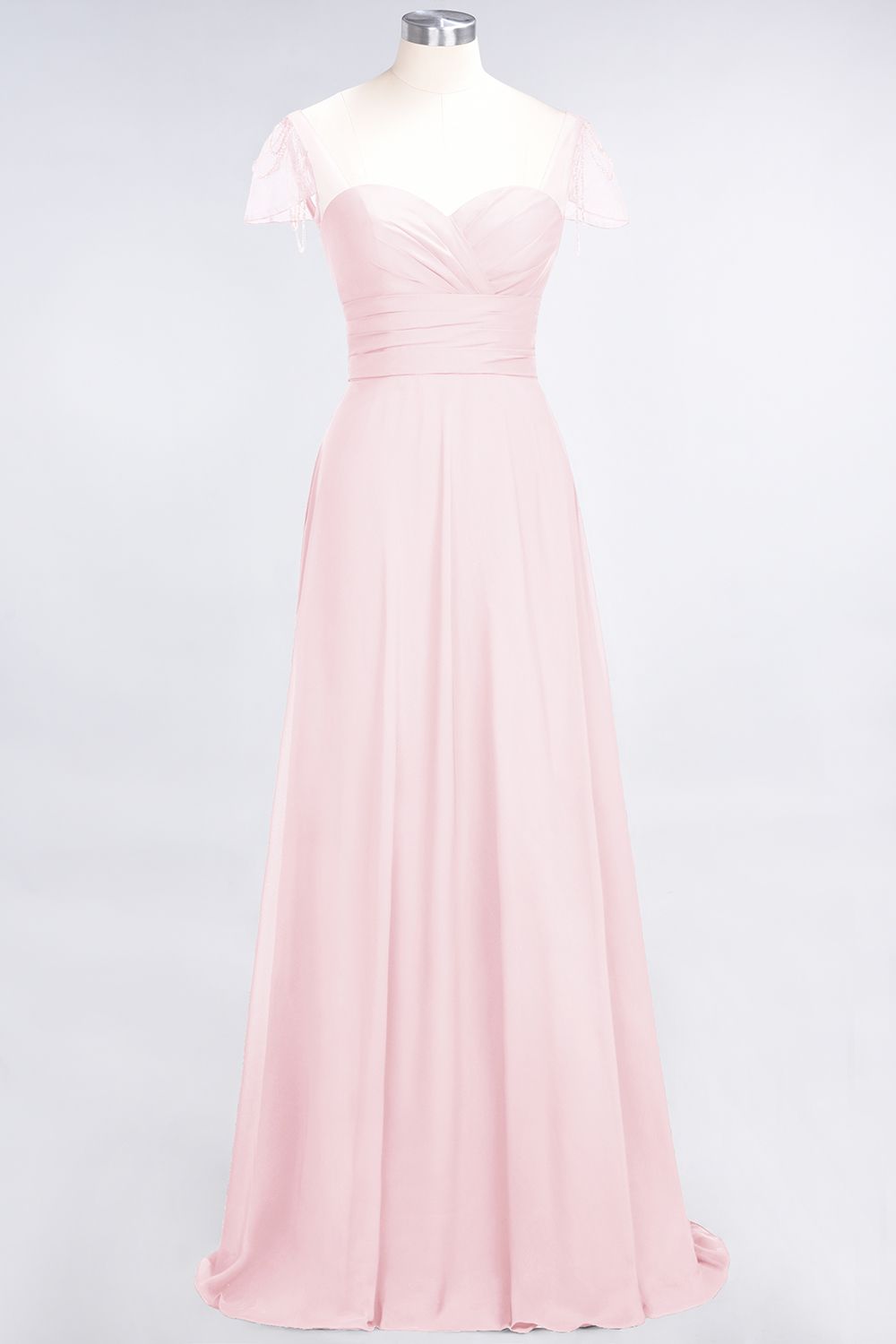 BMbridal Chic Chiffon Sweetheart Cap-Sleeves Ruffle Bridesmaid Dresses with Beadings-BMbridal