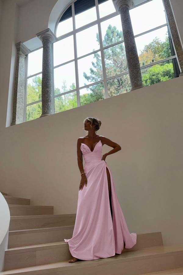 Strapless Sleeveless Long Mermaid Prom Dress With Split Pleated