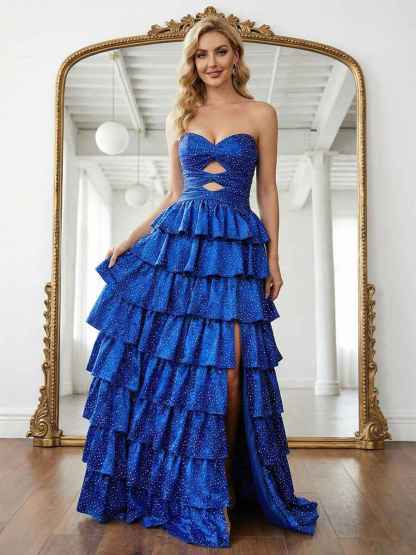 A Line Strapless Sweetheart Long Prom Dress with Keyhole