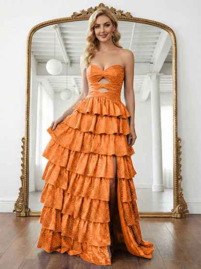 A Line Strapless Sweetheart Long Prom Dress with Keyhole