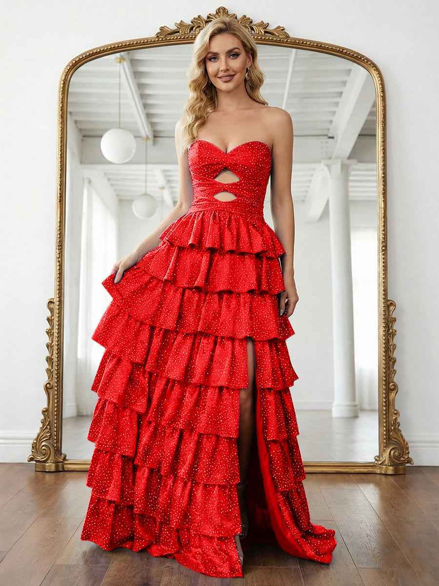 A Line Strapless Sweetheart Long Prom Dress with Keyhole