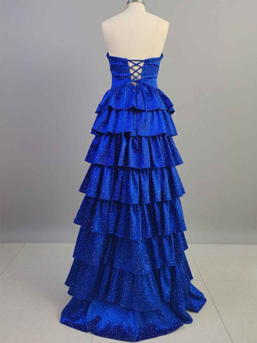 A Line Strapless Sweetheart Satin Prom Dress with Keyhole